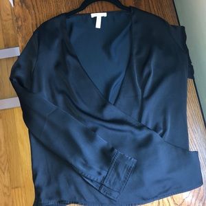 Black sheen wrap blouse